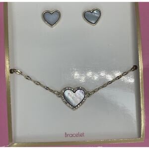 Guess Gold Tone Crystal Halo Heart Bracelet Earrings (2 Piece Set) Chic Trendy